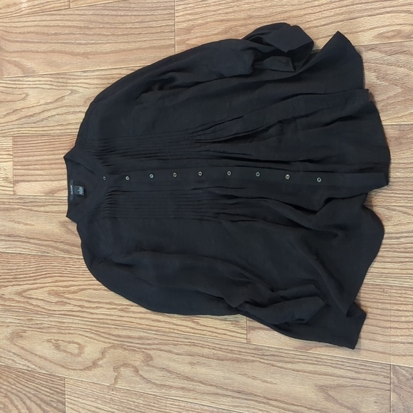 Alfani mandarin collar black lightweight, flowy long-sleeve blouse, size small - Picture 1 of 2
